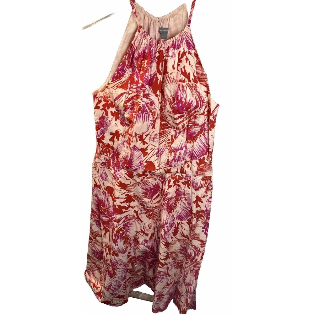 Ann Taylor Sleeveless Floral poppy Lined Cotton Dress Size 4 Red Pink